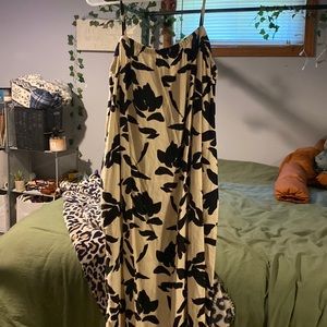 tan and black floral dress